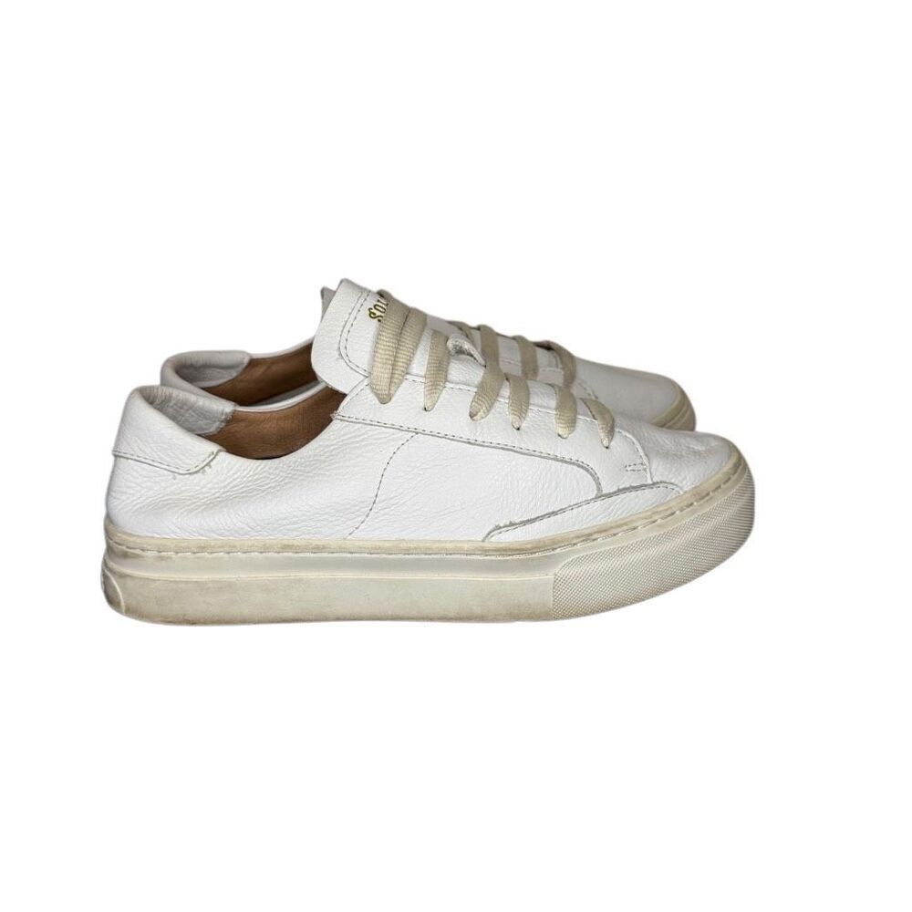 Soludos Ibiza Size 7.5 Women's White Leather Lace Up Sneaker Platform